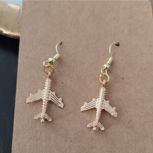 New Handcrafted 3D Airplane Dangle Earrings on 14K Gold Plated Hooks